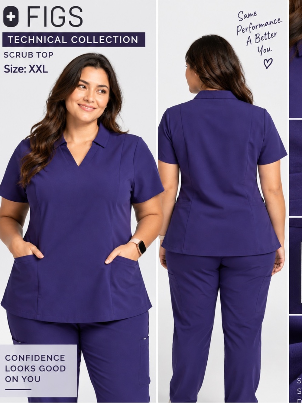 FIGS Technical Collection Women’s XXL 2XL Purple V-Neck Scrub Top